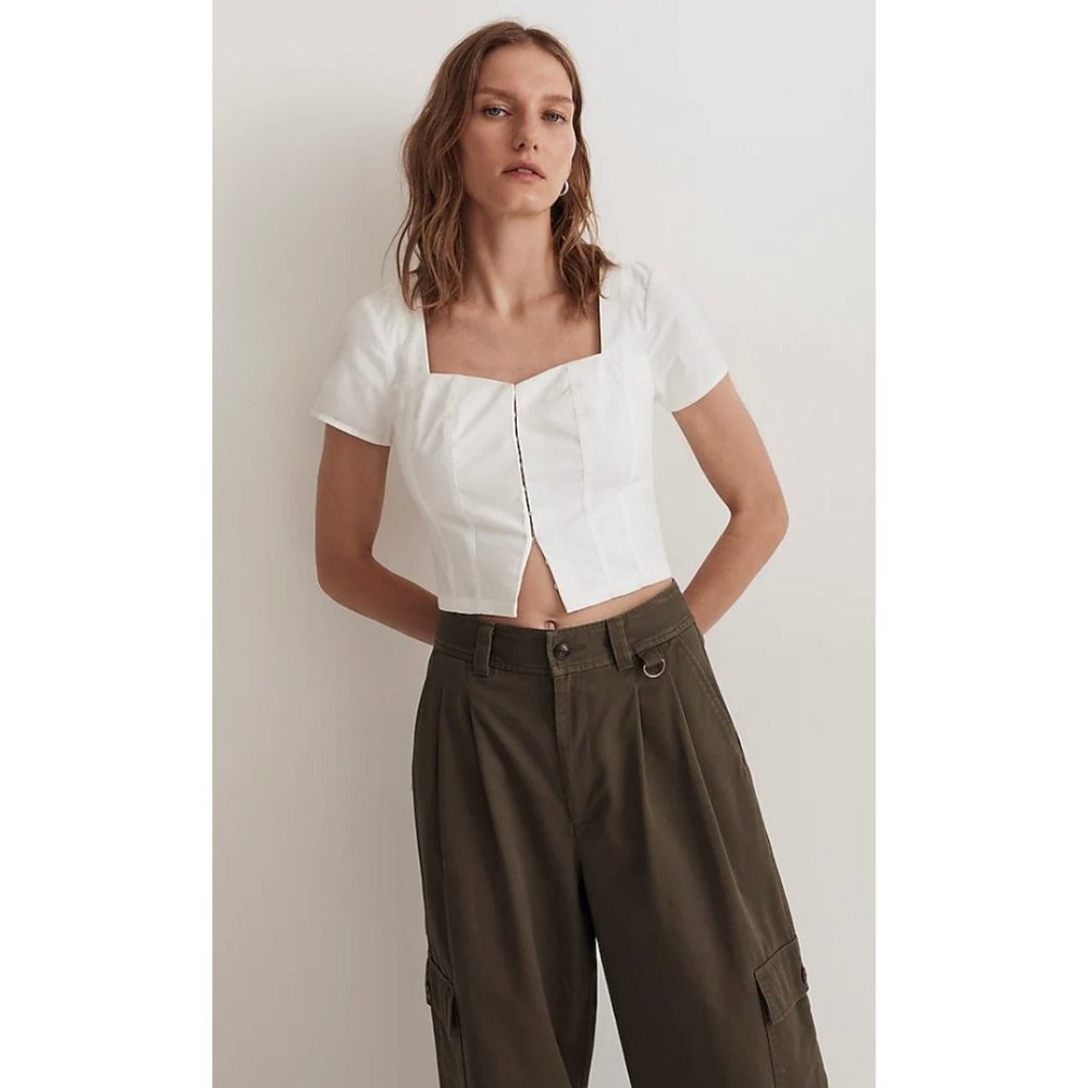 Madewell $82 Poplin Hook Front Top in White Size 12 NM387